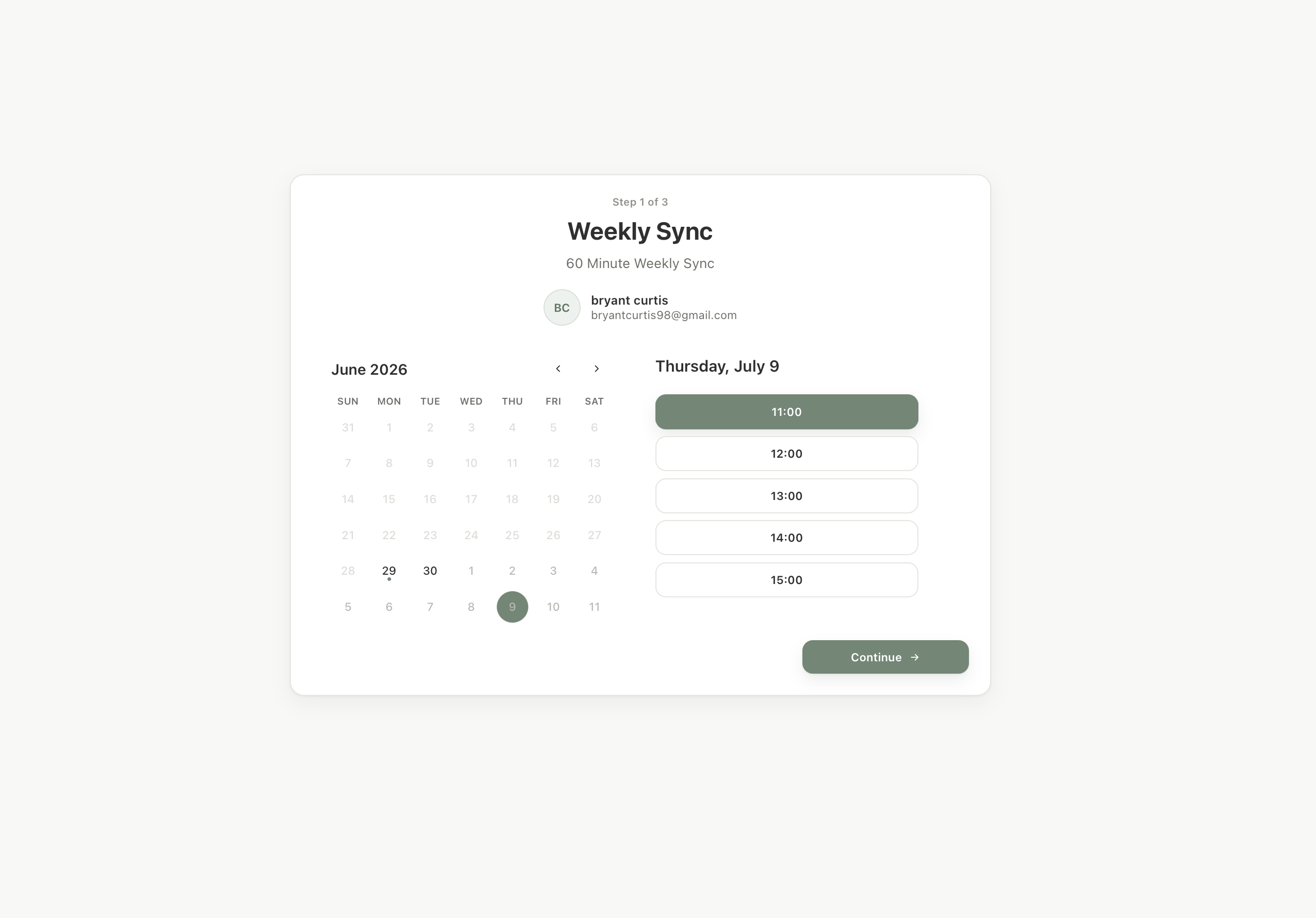 Public booking time selection