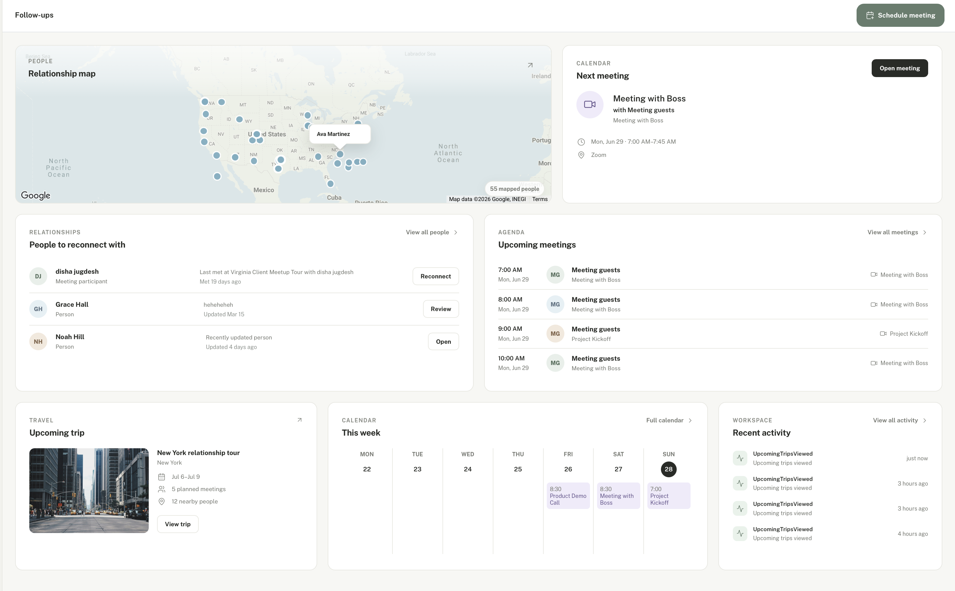 Timber Wolf follow-ups overview with relationship map and next actions